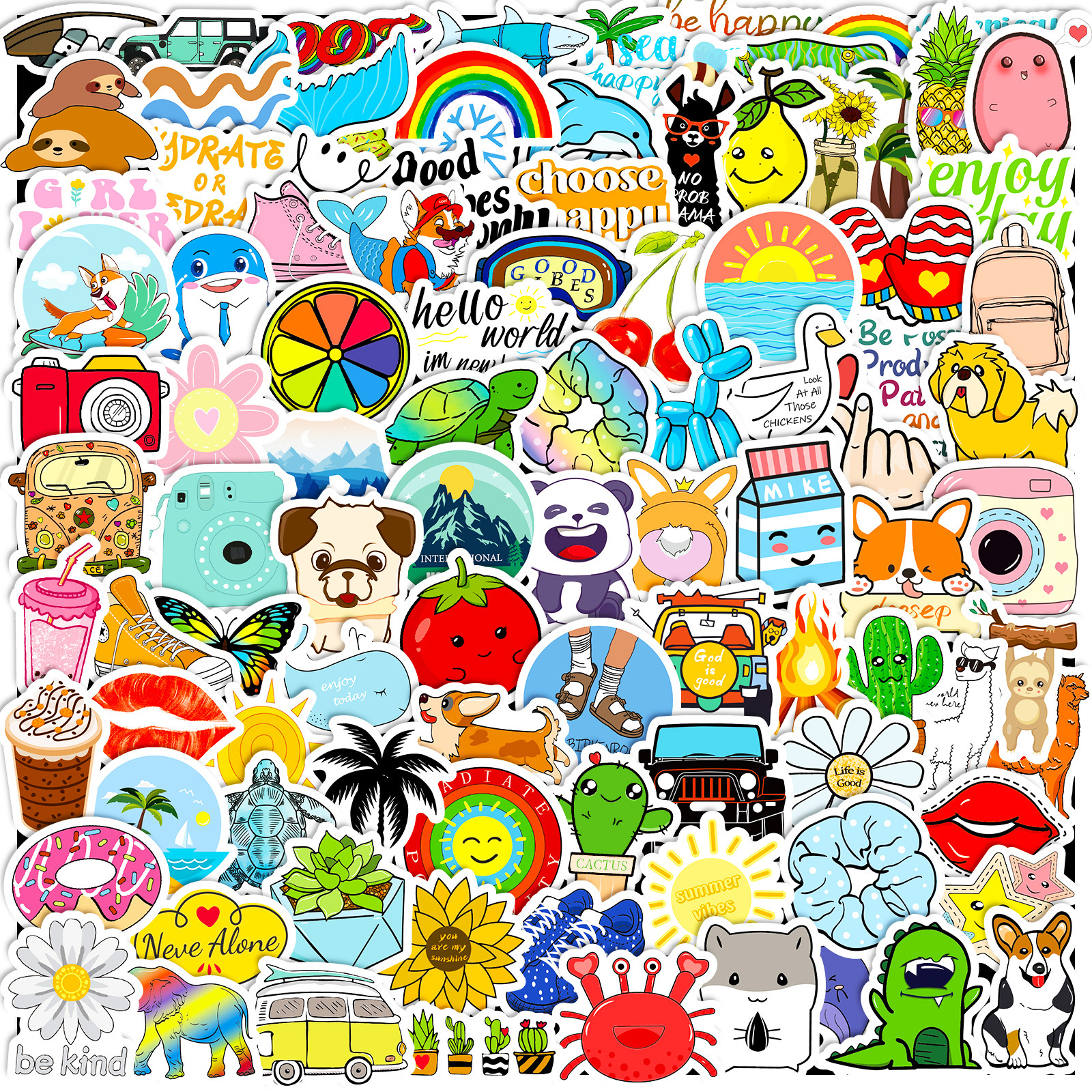 100-Pack Mini Fresh Mix Cartoon Stickers for Kids – Cute 4cm Decals for Water Bottles & Stationery