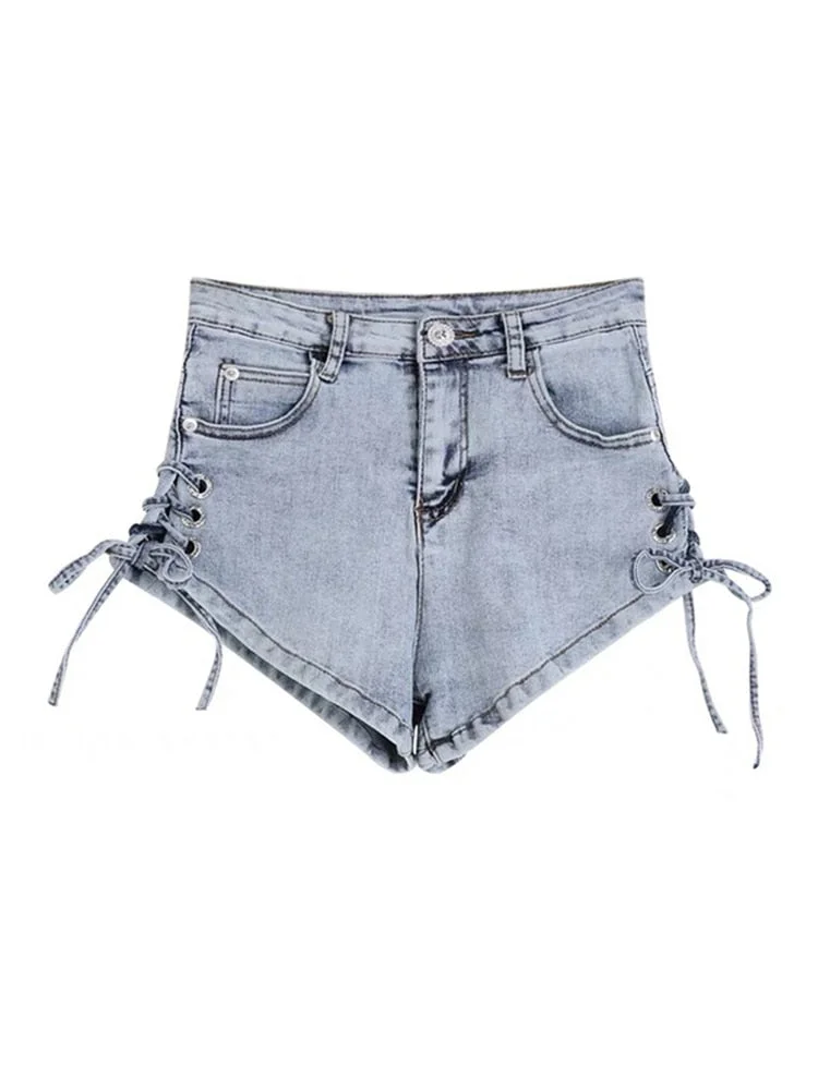 Vintage Bandage Jeans Shorts Women High Waist Denim Shorts Female Summer Fashion Streetwear Stylish Sexy Hot Shorts Girls Female