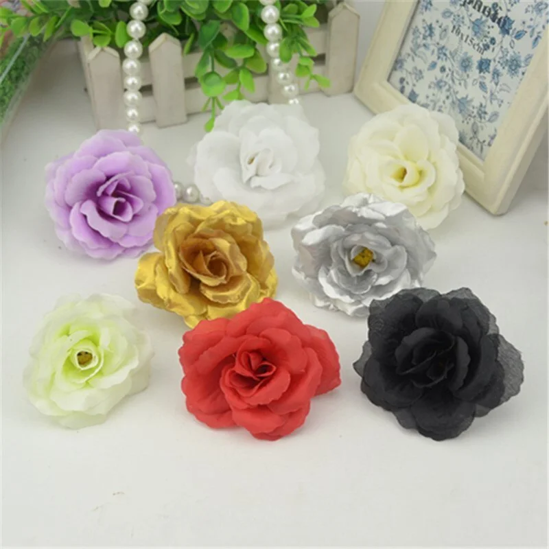 10pcs/lot 7cm Large Gold Silk Artificial Rose Flowers Head For Home Wedding Decoration DIY Craft Scrapbooking Supplies