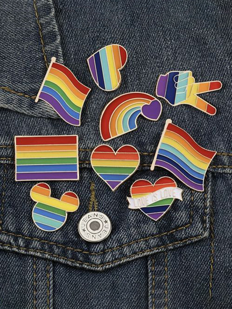 Comstylish Rainbow Flag Love Brooch Set