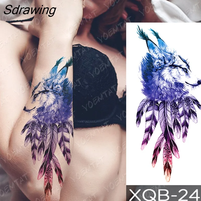Sdrawing Temporary Tattoo Sticker Rose Snake Flower Tattoos Lace Tiger Dragon Body Art Arm Fake Sleeve Tatoo Women