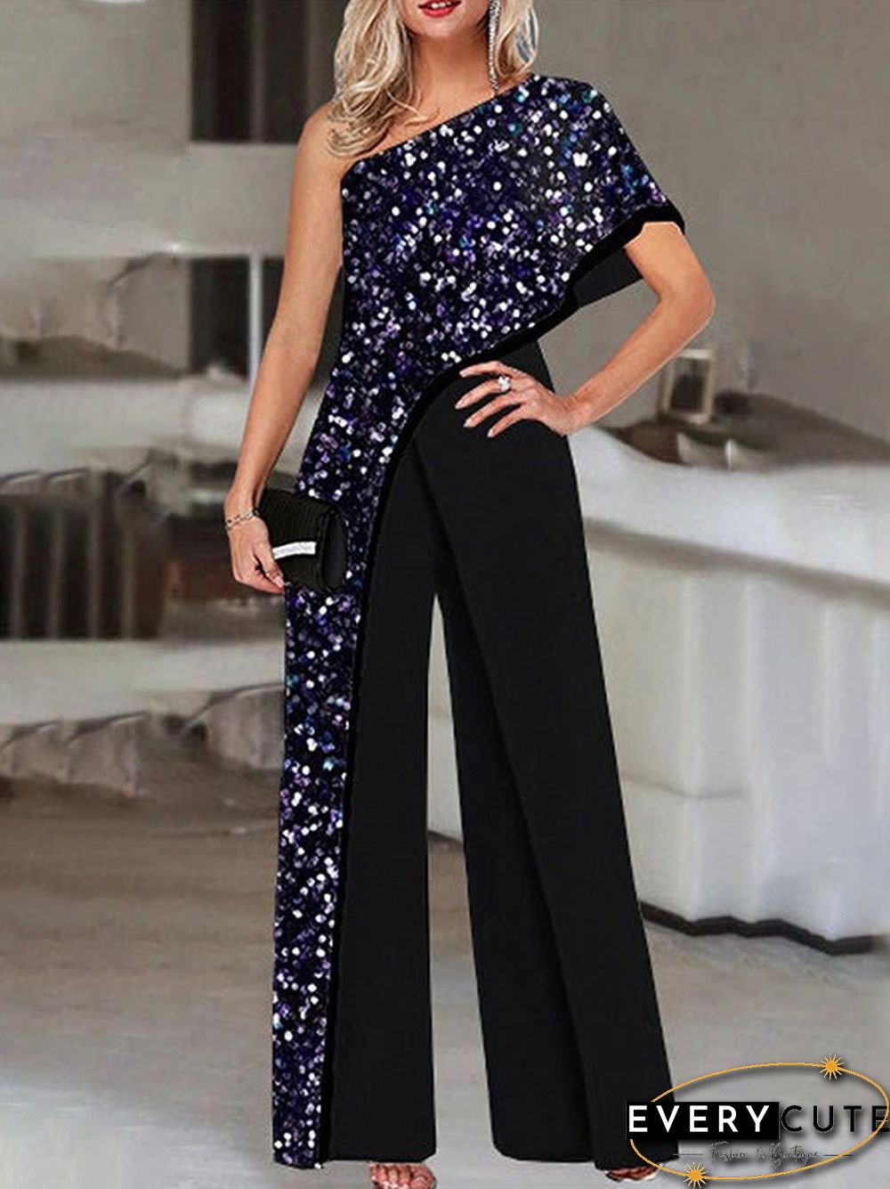 Women'S Jumpsuits Loose Printed One Shoulder Irregular Jumpsuit