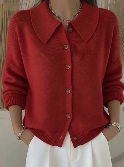 Women's Lapel Button Knitted Cardigan Sweater socialshop