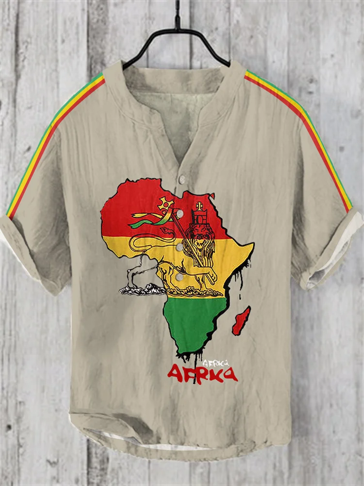 Men's African Juneteenth Lion Reggae Art  Linen Blend Shirt