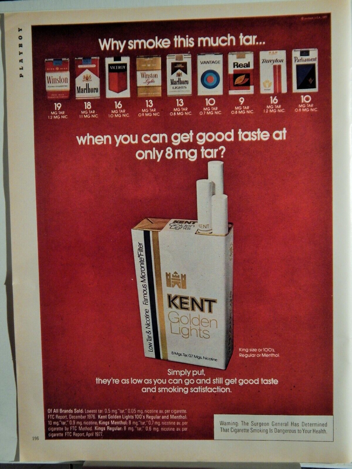 KENT GOLDEN LIGHTS CIGARETTES ORIG. VTG 1977 Photo Poster painting AD,