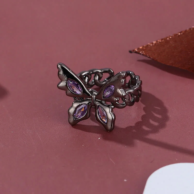 Amethyst Butterfly Copper Balance Adjustable Ring