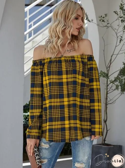 Off-Shoulder Striped Long Sleeve T-Shirt