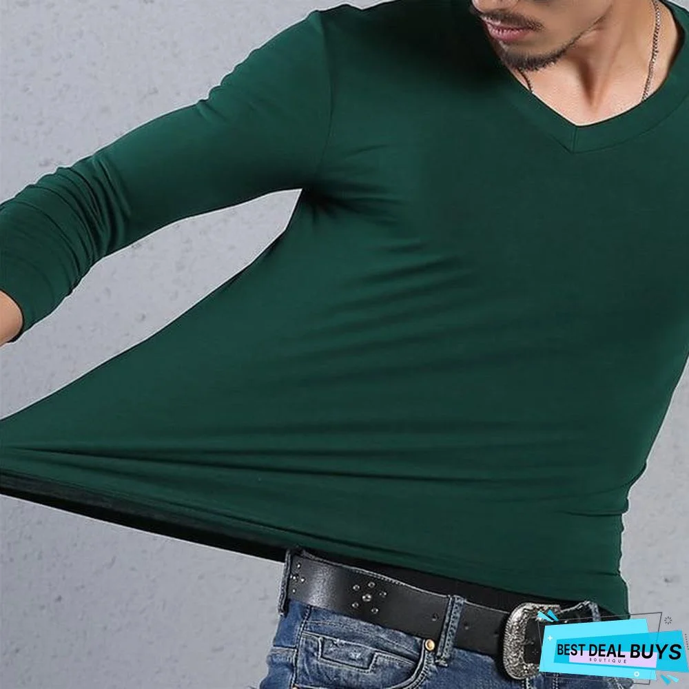 Tight Men T-Shirt Plus Size V-Neck Long Sleeve T-Shirt Men Fitness Clothing Slim Fit Fashion T-Shirt Men