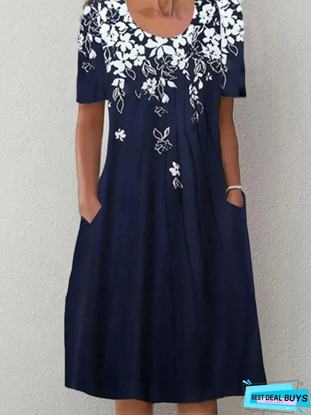 Women's Weekend Daily Floral Casual Short Sleeve Pockets A-Line Midi Dress