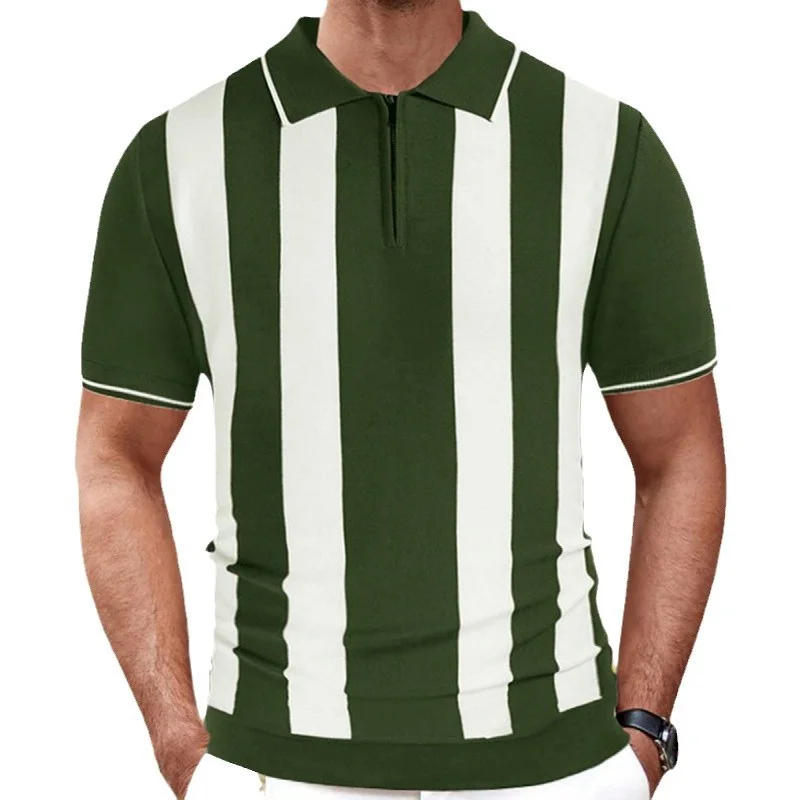 Uveng Uveng Men's Summer New Striped Spliced Knitted Knitted Short-Sleeved Polo Shirt Tide SY0117