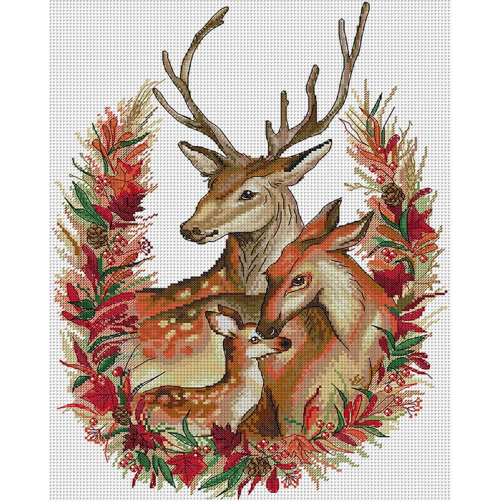 DIY Stamped Cross Stitch 14CT Partial Embroidery 36*47cm - Christmas Deer Family