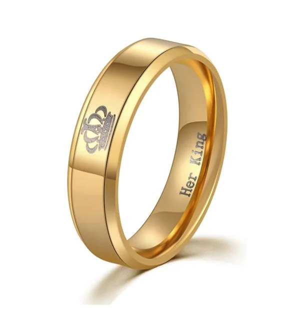 Her King & His Queen Polished Gold Color Couples Rings