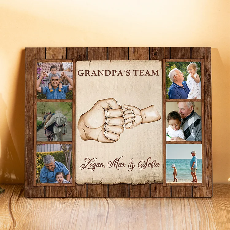 Personalized Photo Wall Art Frame Fist Signs Wood Panel Painting Gift for Grandpa Family