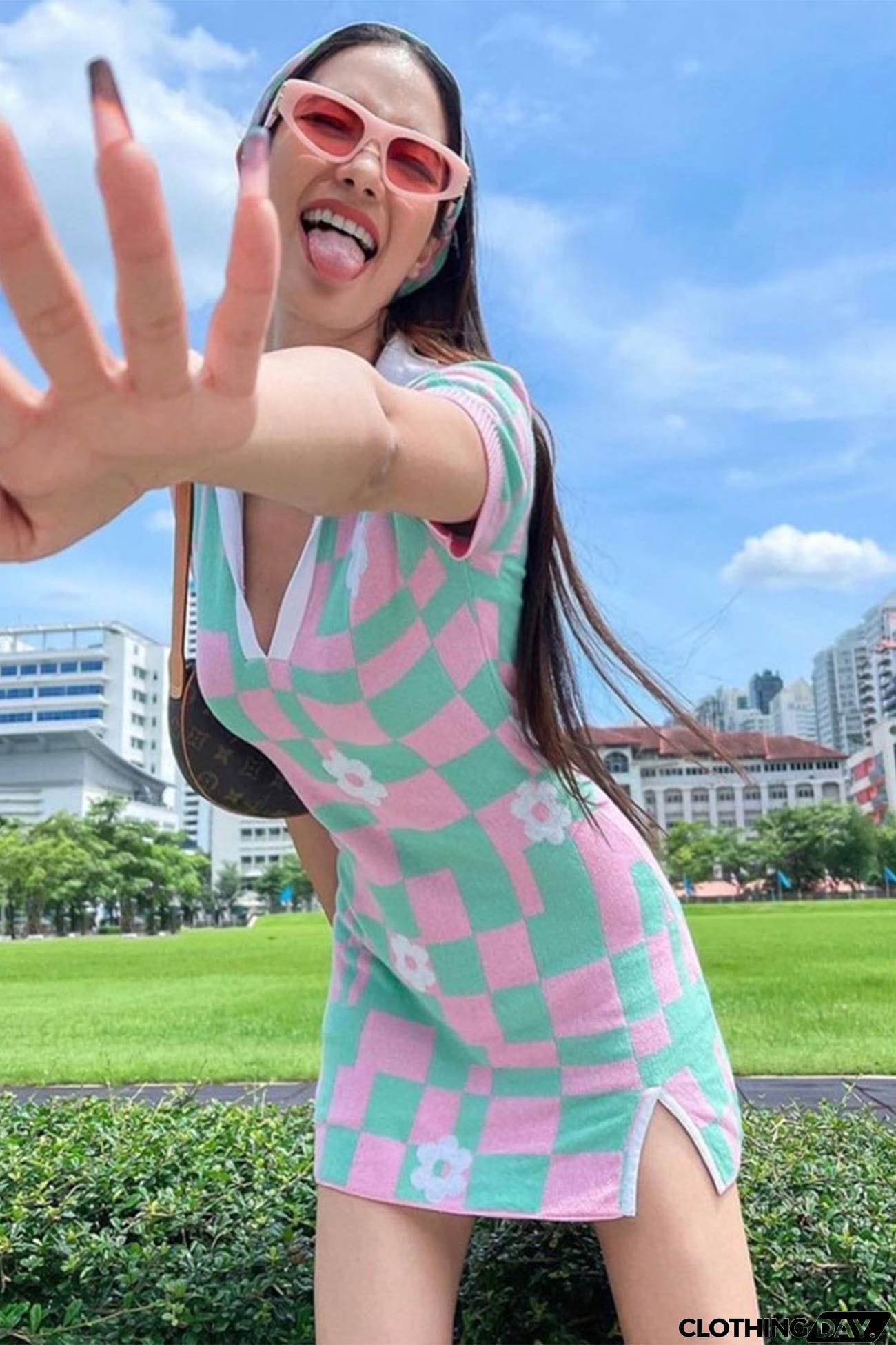 Contrast Color Plaid Mini Dress