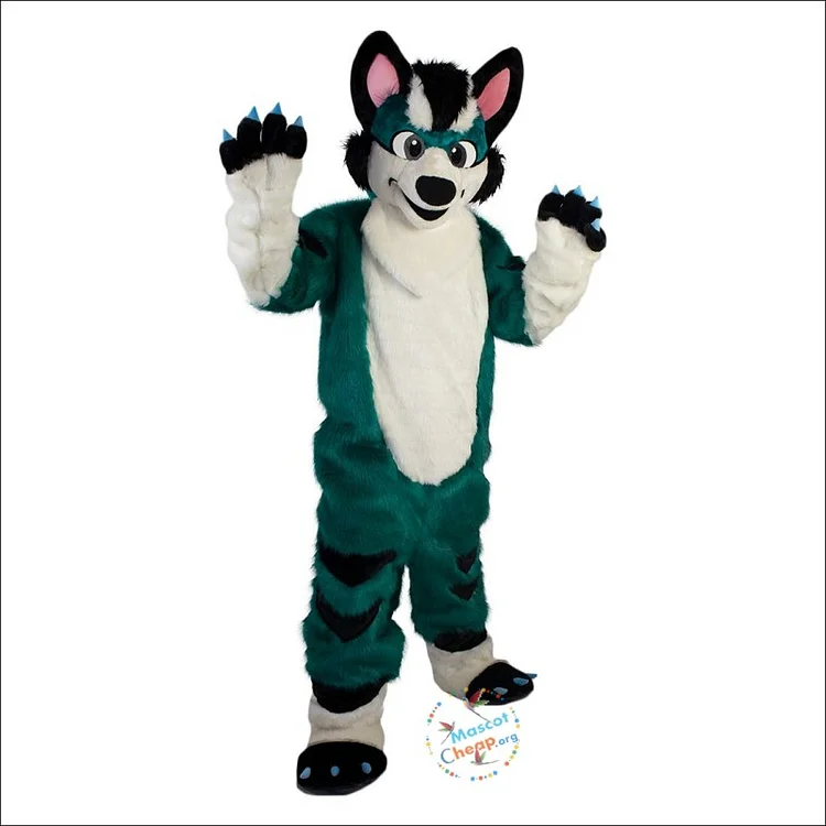 Green Fox Dog Husky Cartoon Mascot Costume