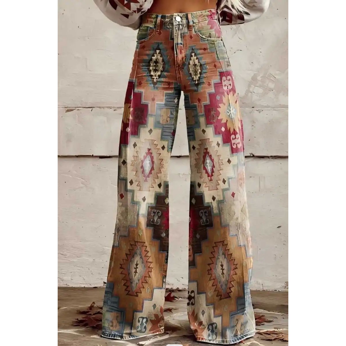 High Waist Printed Casual Wide Leg Pants Street Sle Long Trousers for Young Women 8-24 Years Old Autumn Season