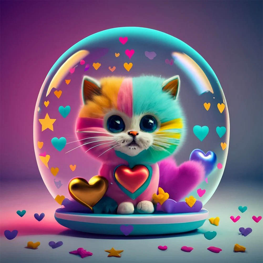 Partial AB Diamond Painting - Full Round Drill - Love Colourful Cat(Canvas|35*35cm)