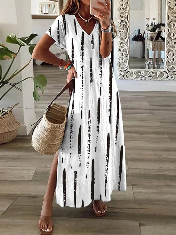Women's Short Sleeve Casual Solid Color V-neck Dress