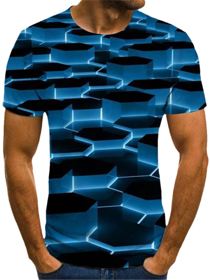 Summer Casual Round Neck Short Sleeve Colorful 3D Printed Imitation Cotton Men's T-shirt | 168DEAL