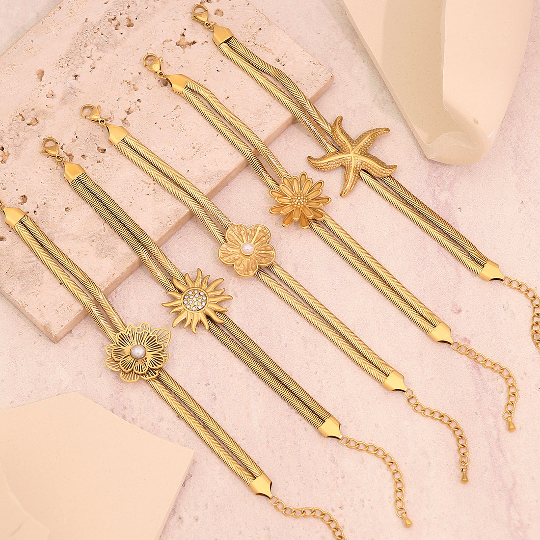 Fashion Flower Bracelet Personality Knot Design Double Layer Snake Bone Chain Titanium Steel Jewelry B621