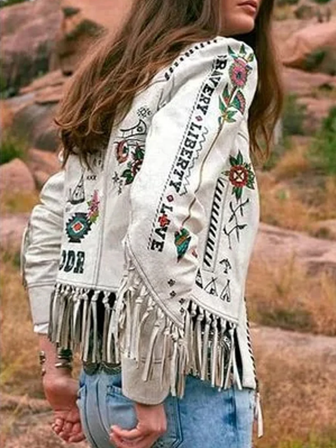 Tassel Printed Patchwork Long Sleeve Outerwear