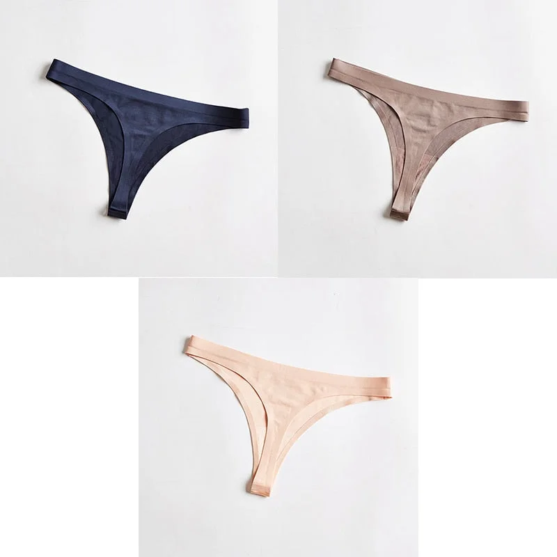 3pcs Woman Thongs Seamless Underwear For Women Sexy Sports Panty Female T-back G-string Underwear Ice Silk Ladies Underpants