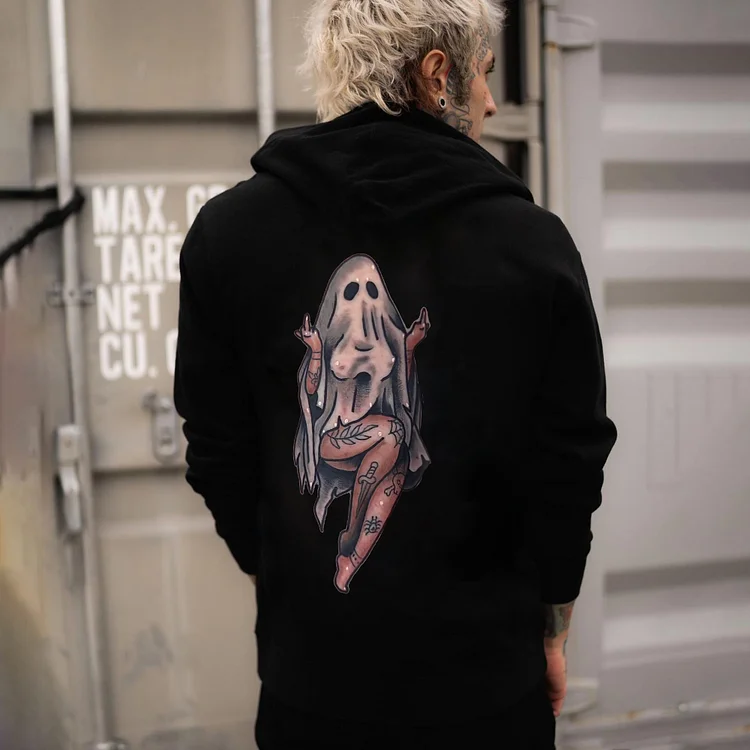 Female Ghost Temptation Printed Men's Loose Hoodie