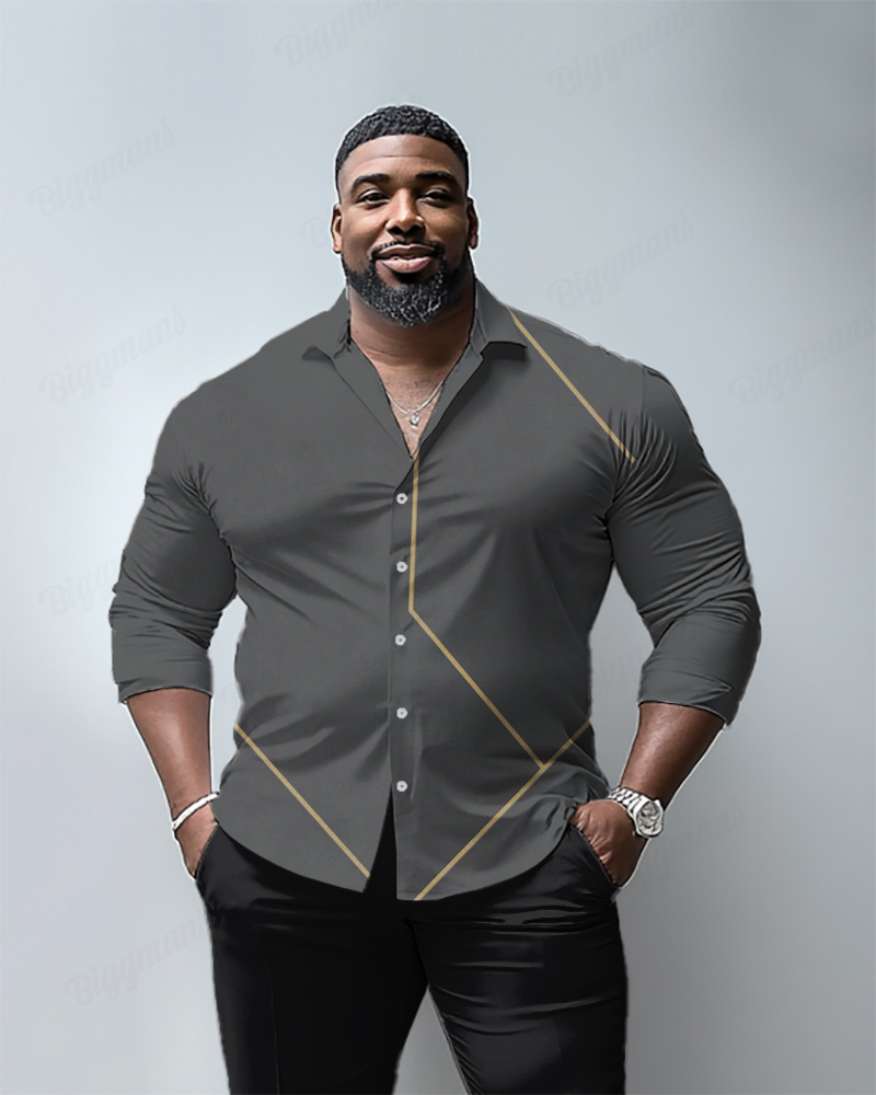 Simple Lines Men's Plus Size Long-Sleeve Lapel Shirt