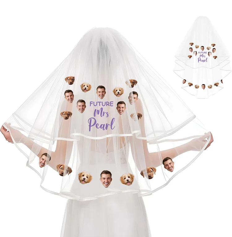DYOART Custom Bridal Veil with Photo & Text Personalized Wedding Veils for Brides Gift for Bachelorette Party Bridal Shower