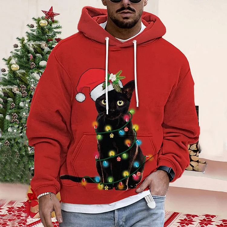 Comstylish Christmas Kitten Lantern Print Hoodie