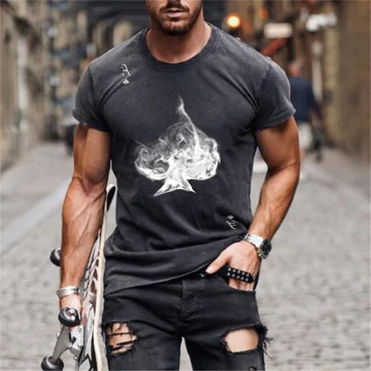 Men's Fashion 3D T-Shirt Loose Personality Summer Short Sleeve Spades Print Casual Sports Jacket