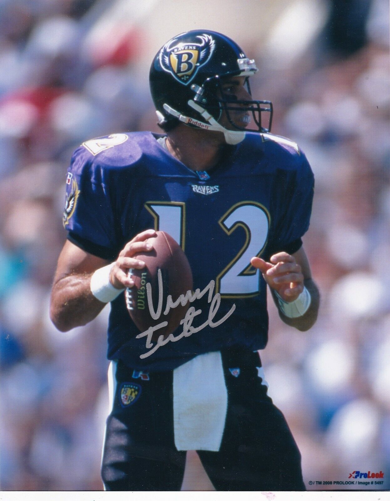 VINNY TESTAVERDE BALTIMORE RAVENS ACTION SIGNED 8x10