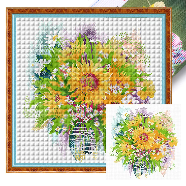 Spring-Sunflower Vase (37*37cm) 14CT Stamped Cross Stitch gbfke