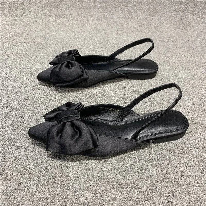  2022 Women Shoe Sandals EUR Popular Summer Pointed Toe Flat Low Bow Heels Platform Indoor Slides