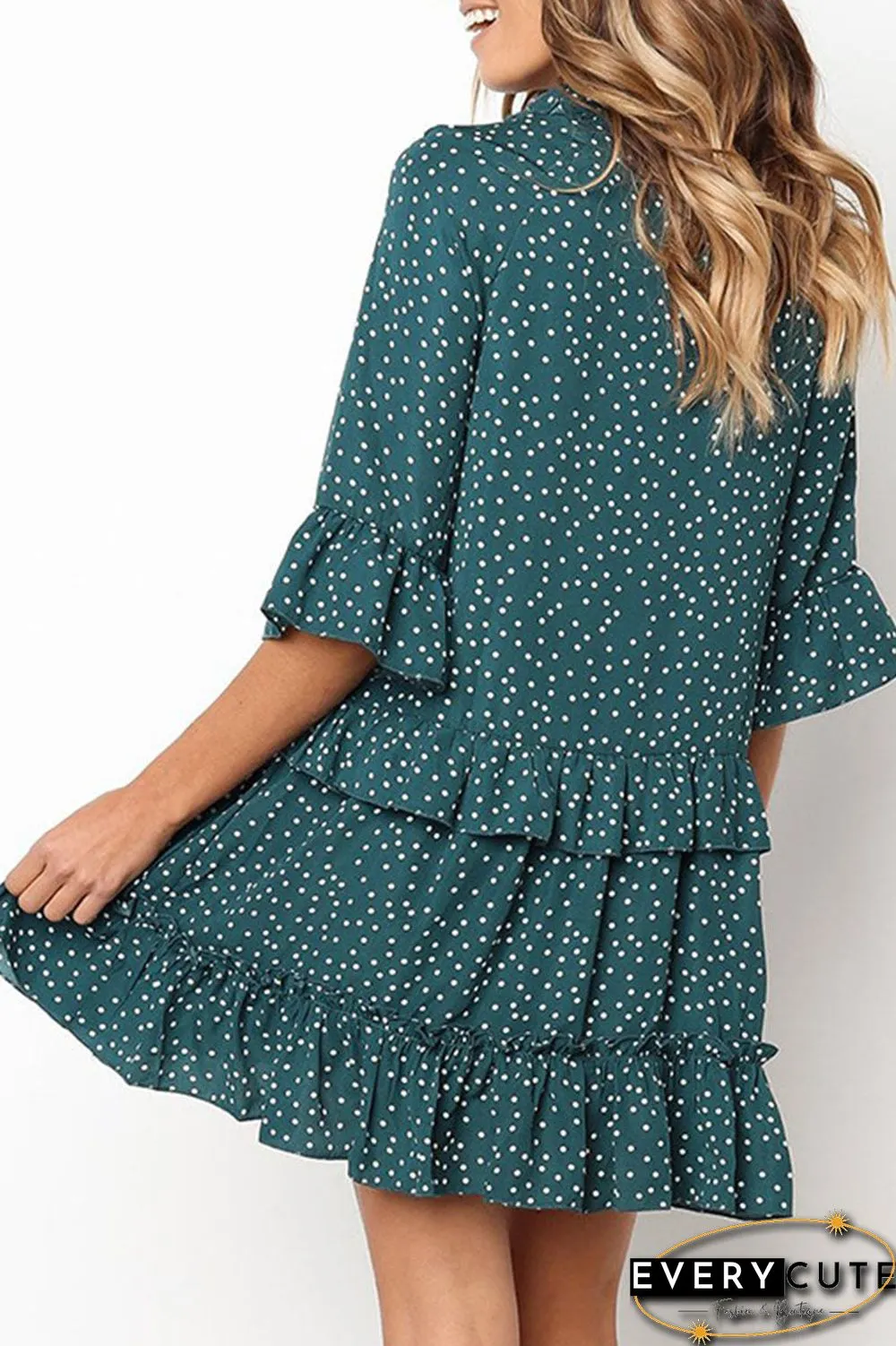 Fashion Casual Polka Dot Split Joint V Neck Princess Dresses