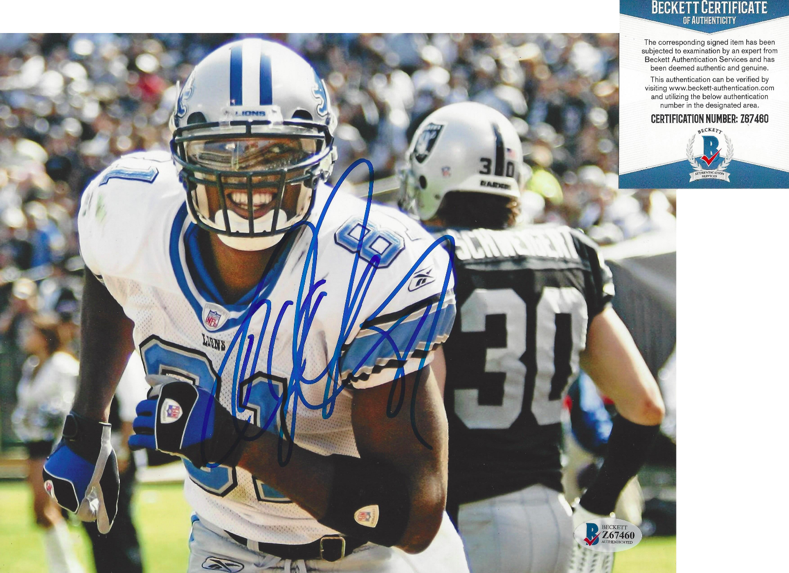 CALVIN JOHNSON DETROIT LIONS WR SIGNED 8x10 Photo Poster painting MEGATRON BECKETT COA BAS