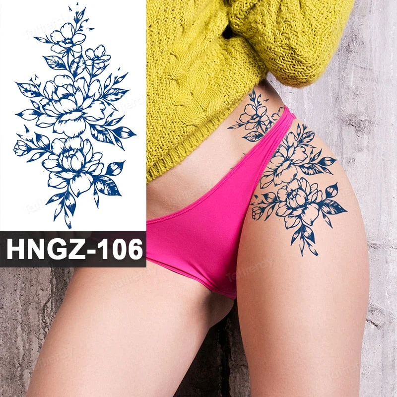 Juice Ink Tattoo Flower Rose Leaf Waterproof Temporary Bird Snake Sexy Body Arm Leg Henna Tattoo Fashion Big Fake Sleeve Sticker
