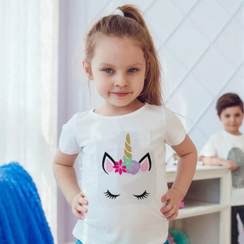 Baby Girls T-Shirt Kids Clothes 2021 Brand Children Cartoon T Shirts For Girls Costume Unicorn Summer Girls Casual Tops & Tees