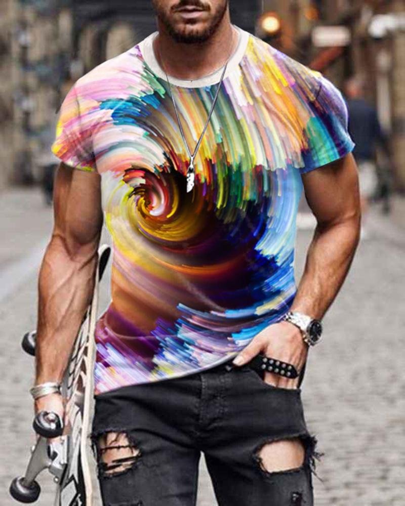 Street Style Rotating Gradient Color Striped Short-sleeved T-shirt