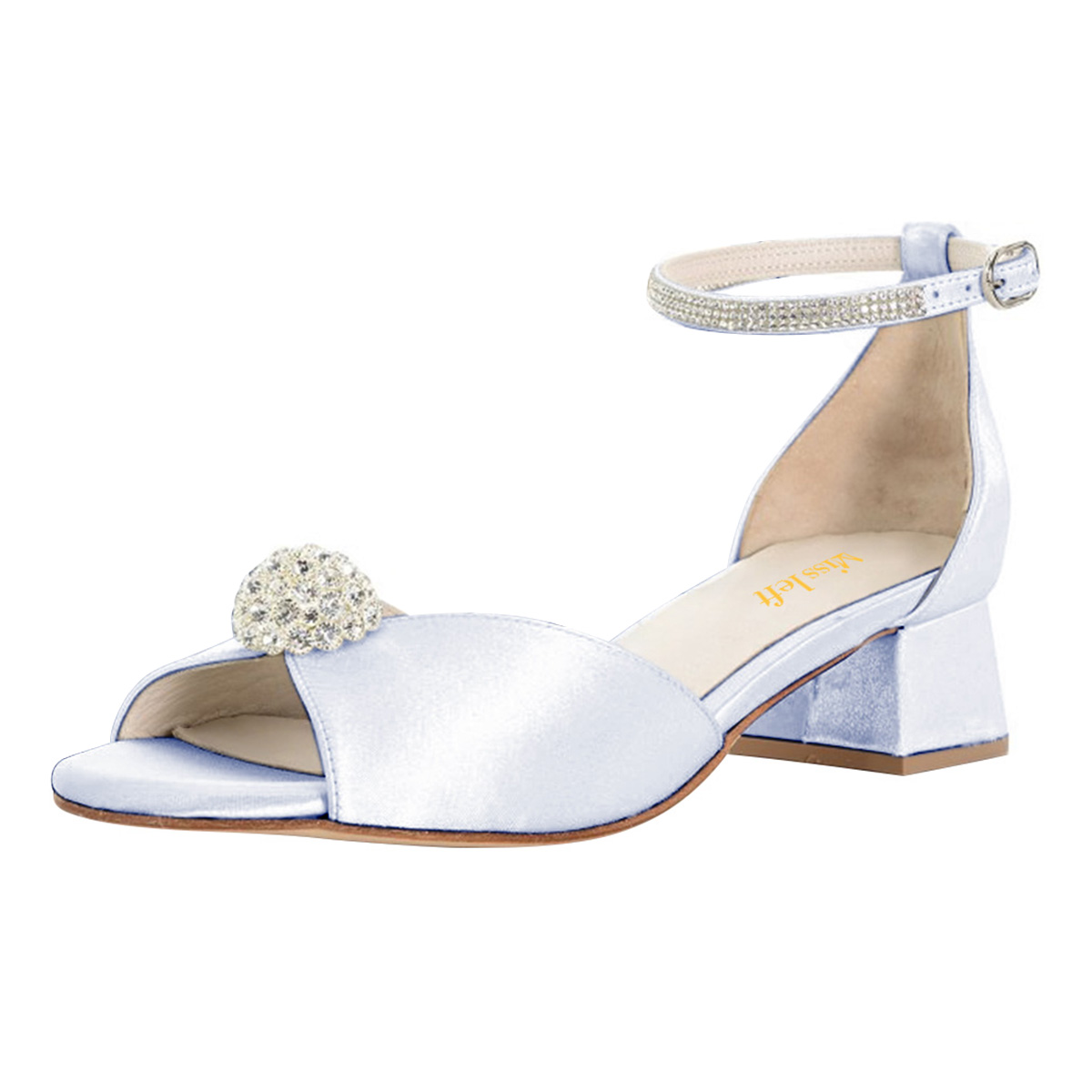 Satin Pale Blue Rhinestone Flower Buckle Dress Sandals for Women Nicepairs