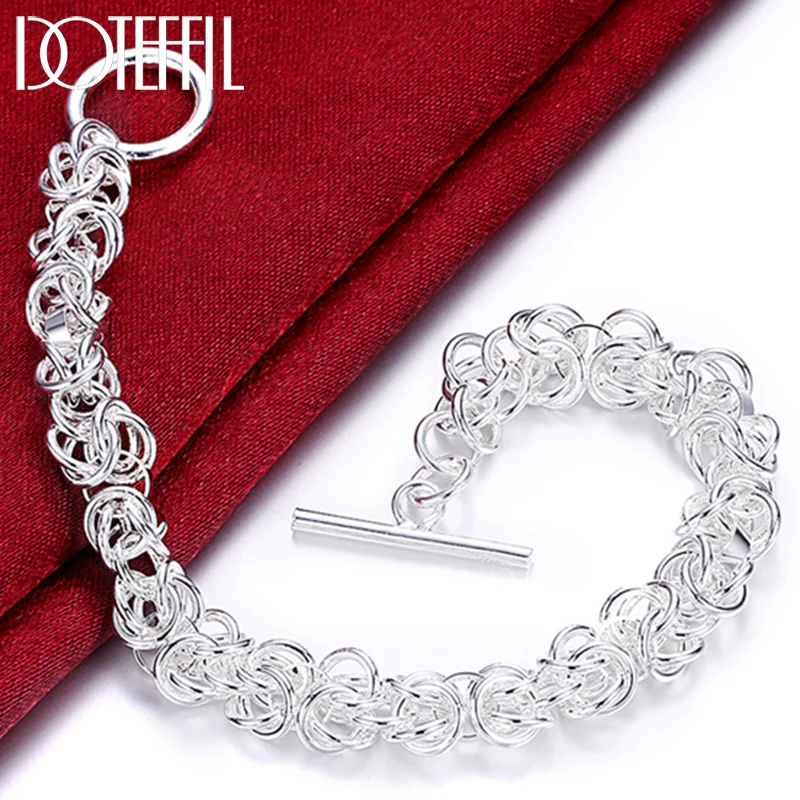 DOTEFFIL 925 Sterling Silver Geometry Bracelets For Women Jewelry