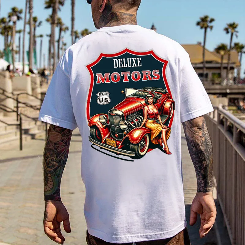 DELUXE MOTORS Sexy Lady Classic Car Print Men's T-shirt