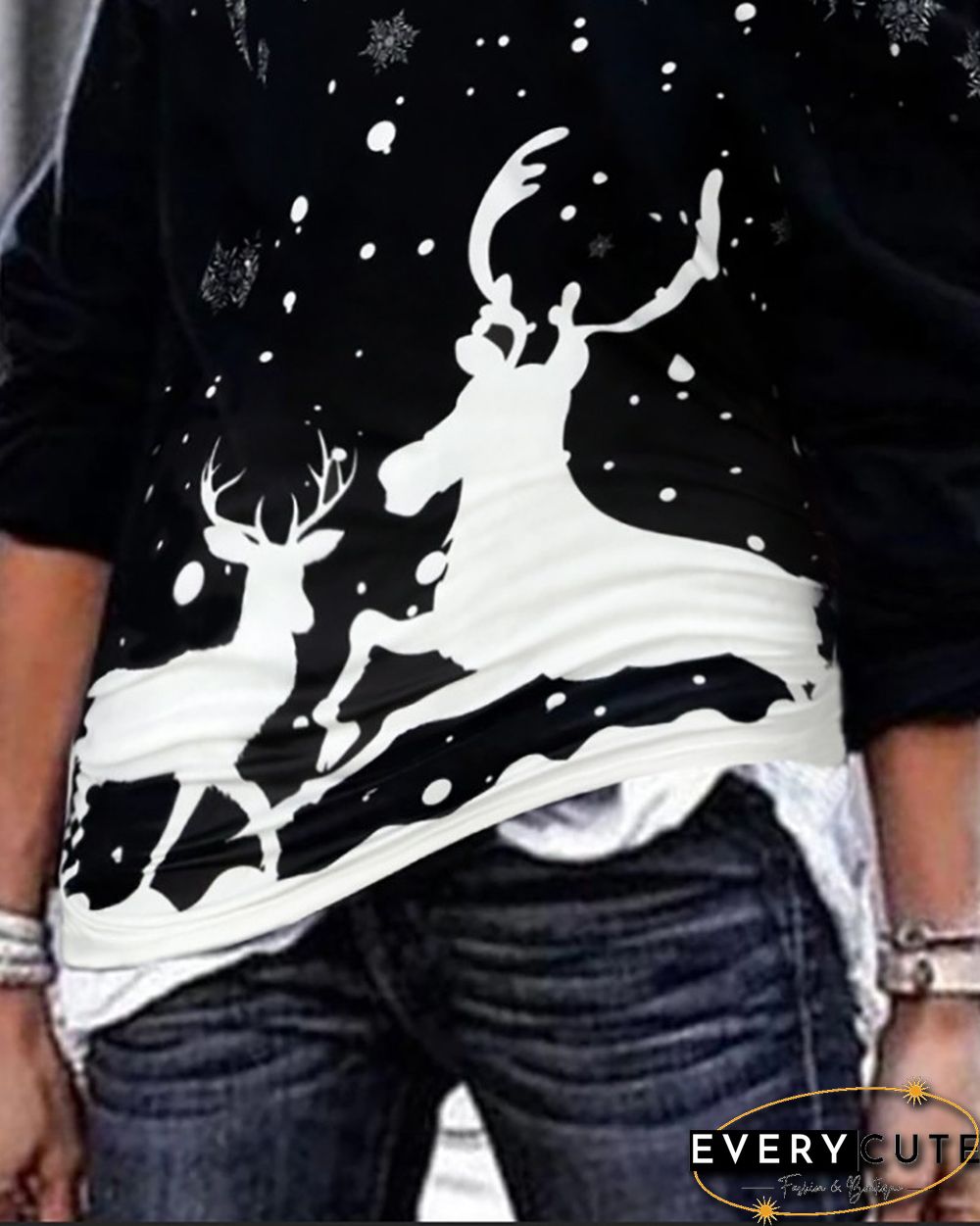 Christmas Reindeer Print Long Sleeve Sweatshirt