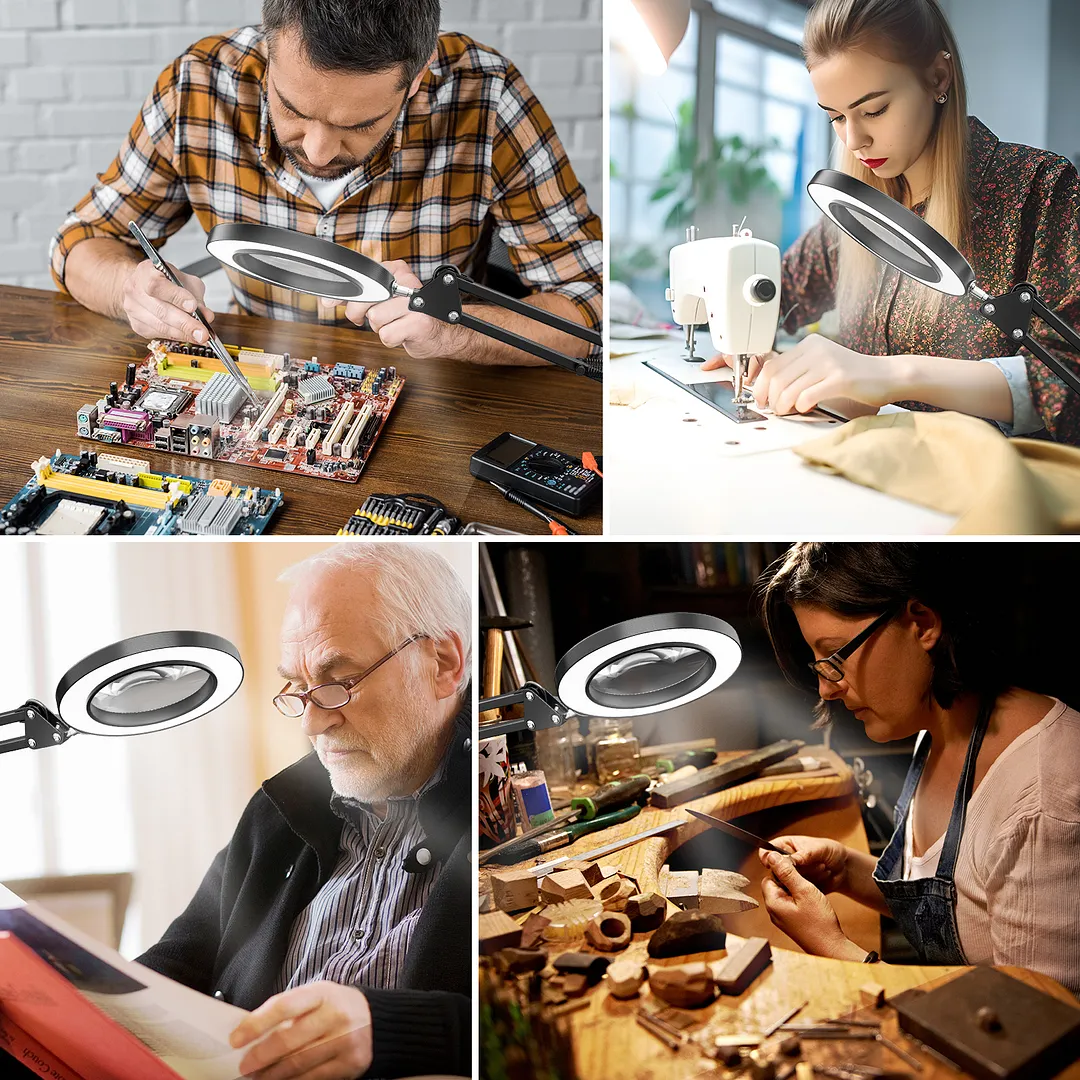 BEBANG Magnifying Glass, 2 in 1 Magnifying Lamp with Heavvy Stand, 3 Color Modes, 4.2&Prime; Real Glass Lens, Desk Magnifier Light for Crafts Welding Close Work