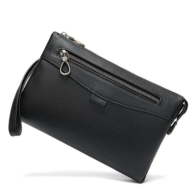 Business Soft Plain Durable Zipper Clutch Bags For Men