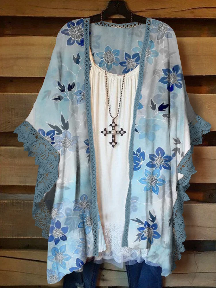 Plus Size Casual Printed Kimono Jacket P178431402