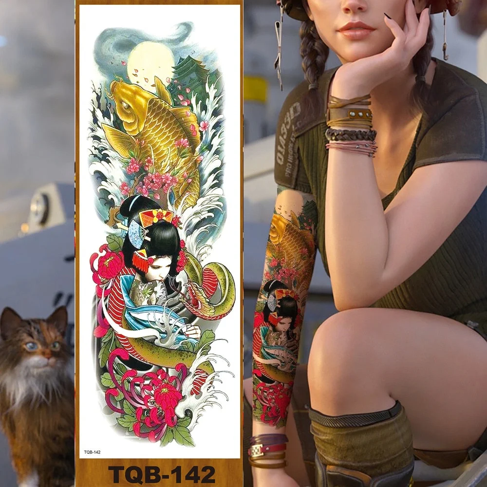 Full Flower Arm Temporary Tattoo Stickers Man Woman Girls Body Leg Fake Tatoo Sexy Beauty Snake Bear Owl Fox Mermaid Egypt Queen