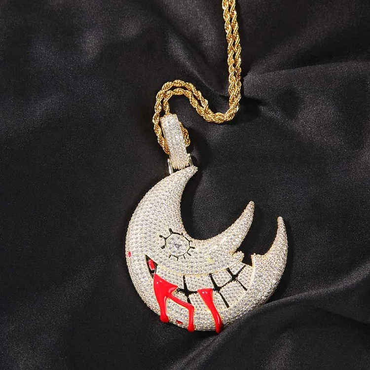 Iced Out Bling Big CZ Moon Mouth Pendant
