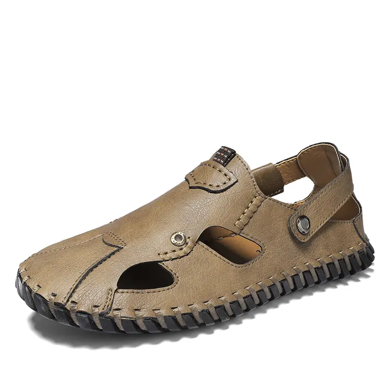 Retro Sewing Men's Sandals Comfortable Solid Color Hollow Slippers Light Weight Large Size Soft Bottom Shoes Sandale Homme | Maklawn