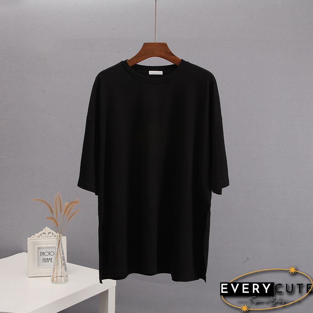 Blessyuki Summer Oversized T Shirt Women New 100% Cotton Soft Casual Chic Tees Female Casual Split Solid Basicharajuku Tops